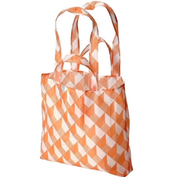 Ikea Skynke shopping tote bag Orange White Geometric Pattern 2 Pack - Picture 2 of 7